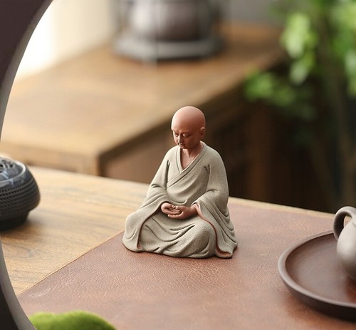 Chinesische Zi Sha Ton Mönch Statue Buddha Meditation Buddhismus Zen Figur Dekor - Bild 1 von 2
