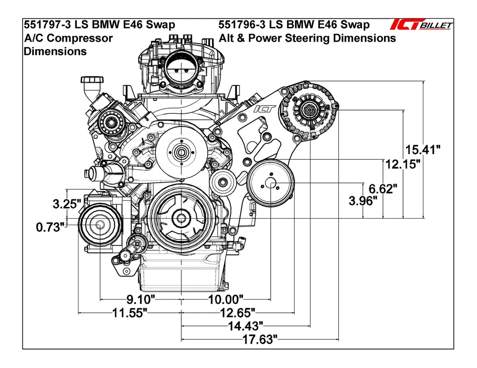 Kit de alternador intercambiable y soporte de dirección asistida LS BMW 330i E46 Corvette LS1 LS3 Foto 3 de 4