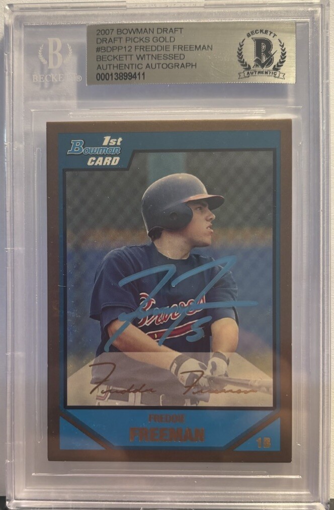 Freddie Freeman Atlanta Braves 2007 BOWMAN DRAFT PICKS GOLD BLUE AUTO BECKETT AUTHENTIC HOF? 