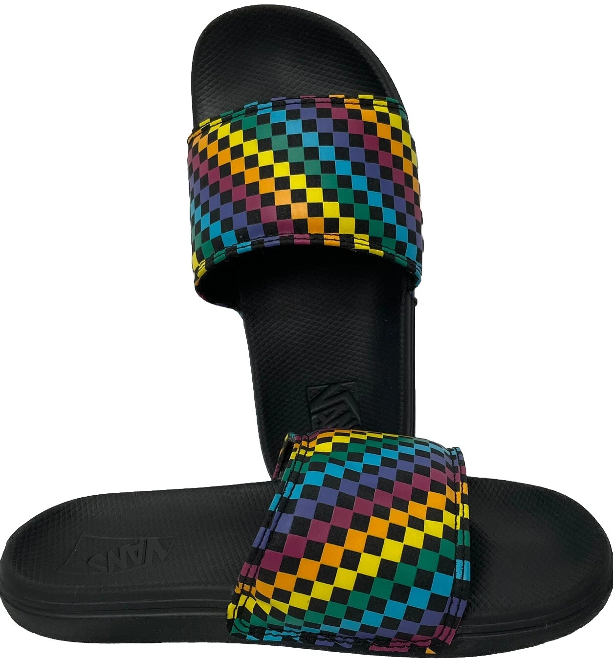 Infradito Vans Sliders Youth 3 a scacchi arcobaleno comodo imbottito spiaggia anni 90 Y2K