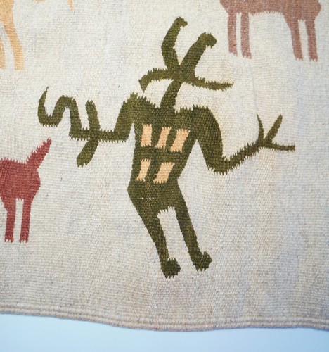 Hand Woven Wool Rug Pueblo Pictorial 40" x 24" Anasazi Petroglyph Figures AS IS - Picture 3 of 13