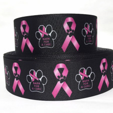 GROSGRAIN RIBBON 5/8", 7/8",1.5", 3" Breast Cancer Awareness Paw Prints Printed