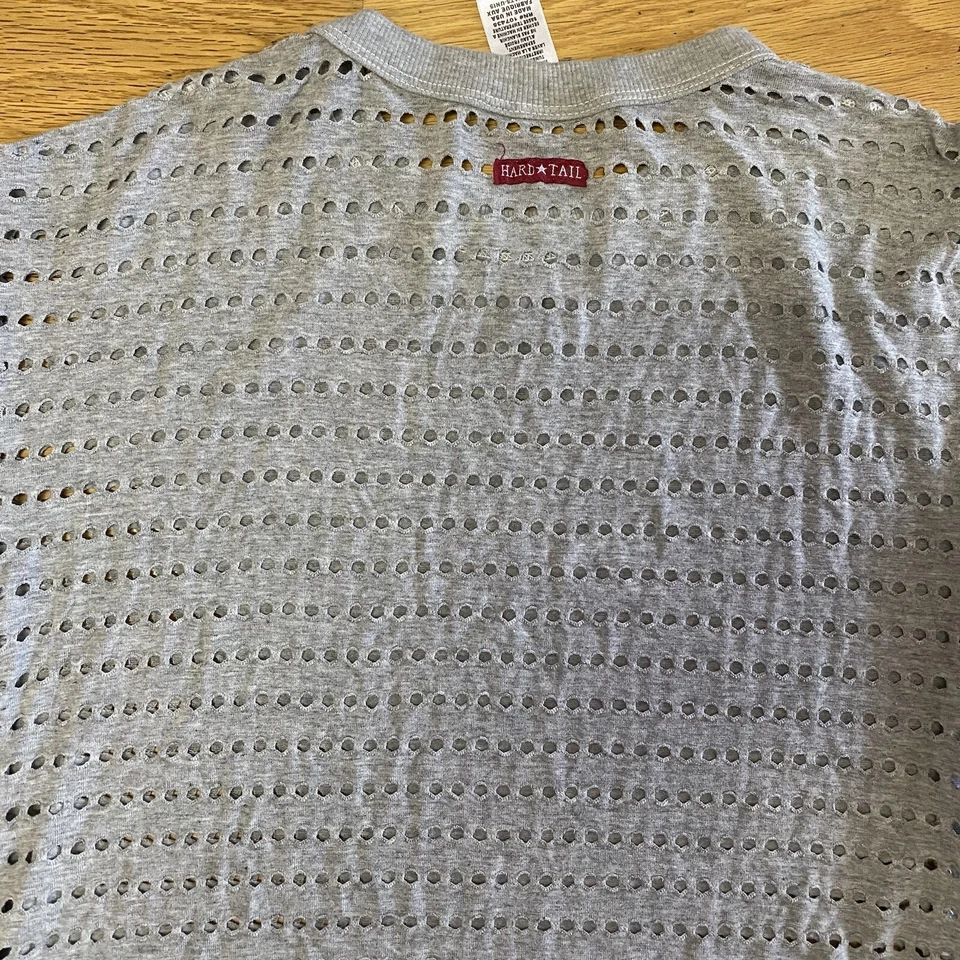 Hard Tail Gray Perforated Soft Outdoor Workout Yoga Boxy Short Sleeve Top S - Image 4 of 4