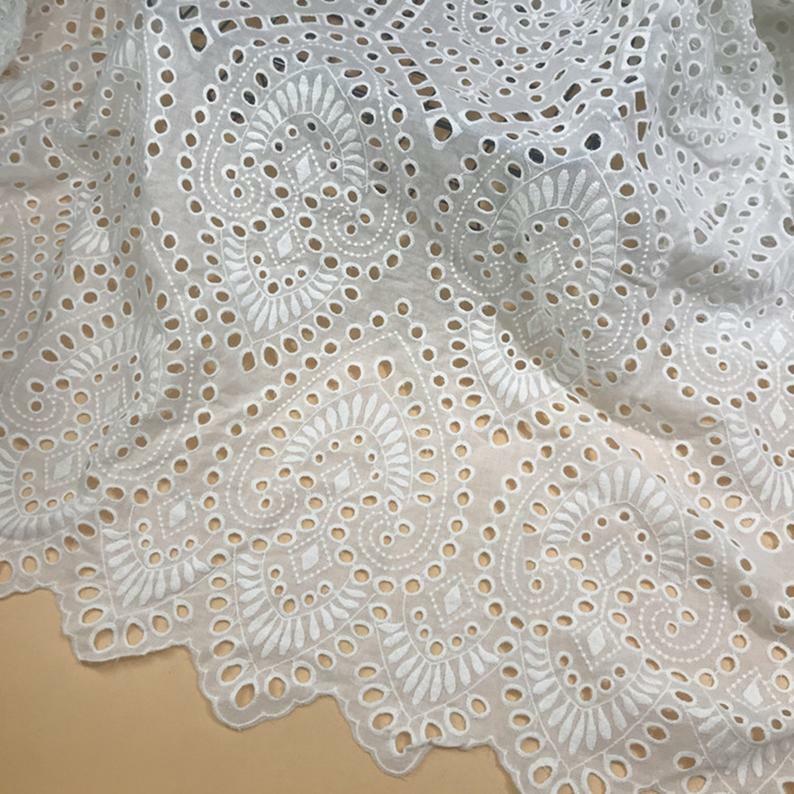 Retro Eyelet Cotton Lace Fabric with Scallop Edges