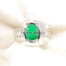 Emerald Oval Cut Gemstone With 925 Sterling Silver Ring For Men's #B46 *