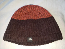 THE NORTH FACE BROWN RED CABLE KNIT LINED WINTER HAT ADULT ZONE SIZE