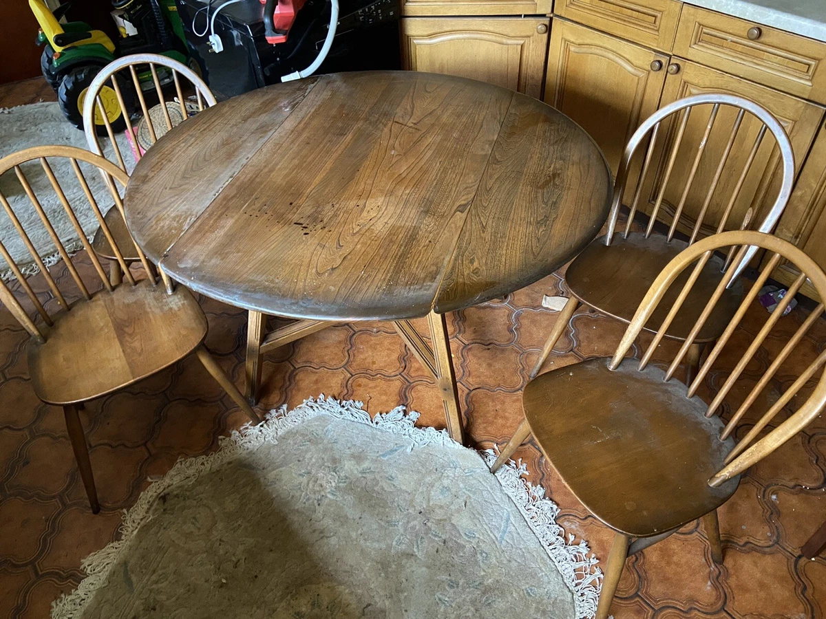 Vintage Retro Ercol Light Table and 4 Windsor Chairs Antique