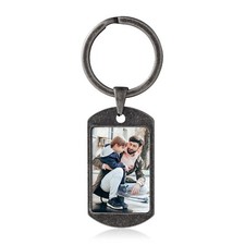 Custom Engraved Photo Dog Tag Keychain Vintage Black Stainless Steel