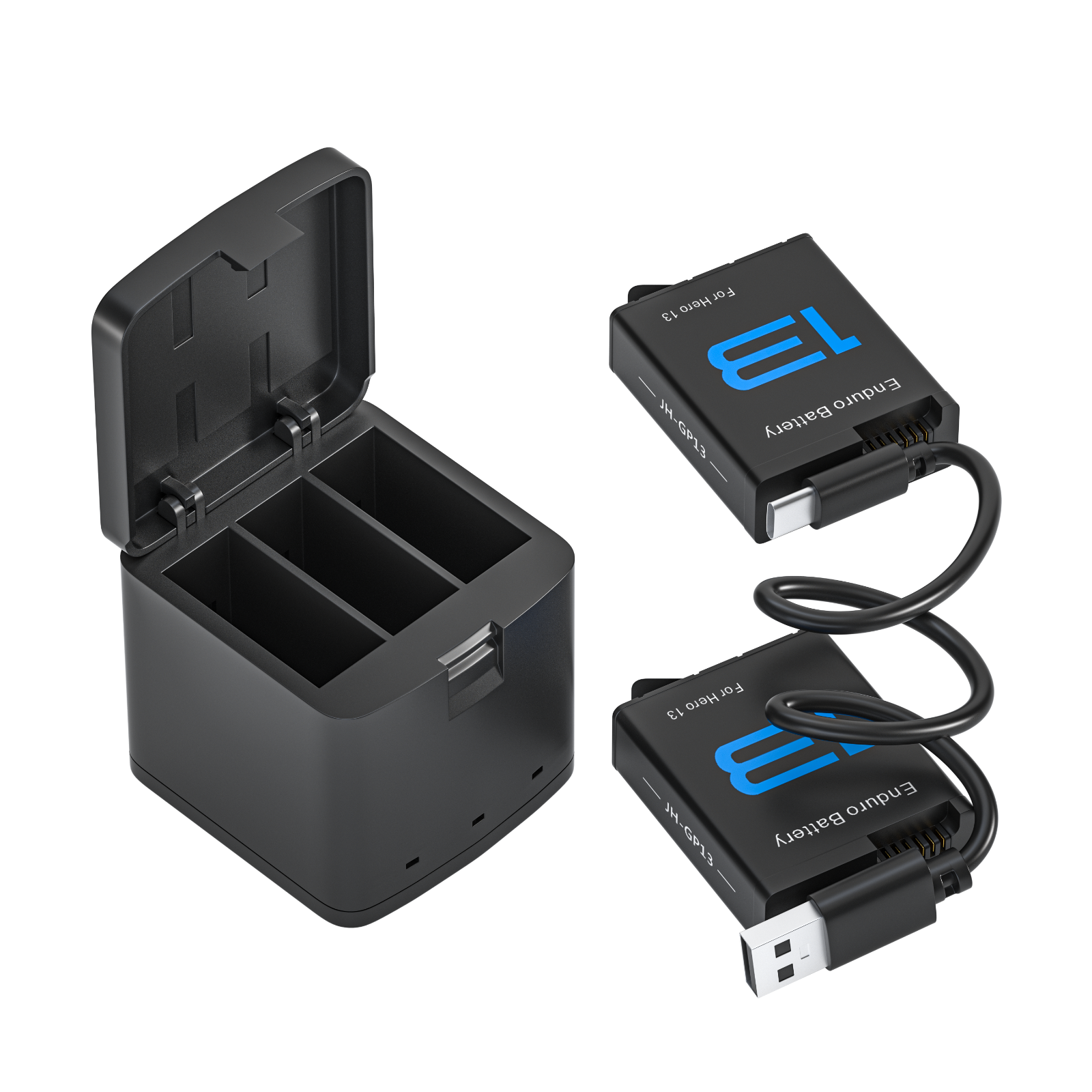 2 Pack Battery with 3-Channel Charger For Gopro Hero 13 Black Camera-image