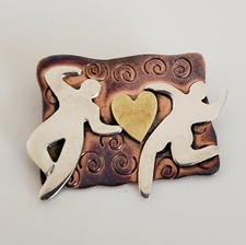 Far Fetched 2 Sisters Heart Brooch Mixed Meta...