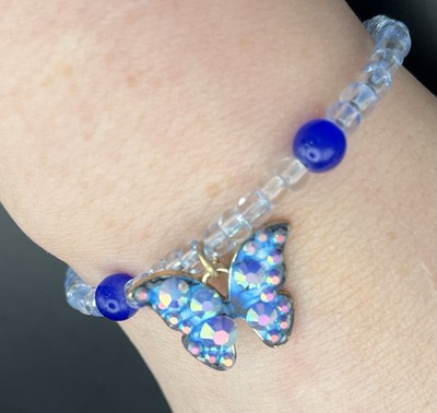 Armband ''Midnight Flutter'' Perlen Schmetterling blau royalblau Strasssteine