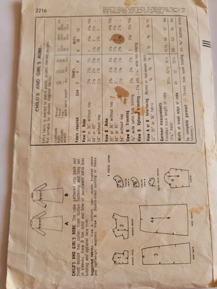 Vintage Style Sewing Pattern 2216 Girl Age 6 BathRobe Dressing Gn Cut & Complete - Image 2 of 3