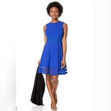 Calvin Klein Women's Sz 6 Sleeveless Fit and Flare Dress with Sheer Inserts New