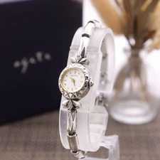 New battery agete 0.018ct silver 2 diamonds used watch