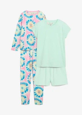 Neu Pyjama + Shorty Gr. 164/170 Knallrosa+Hellmint Baumwollpyjama Nachtwäsche