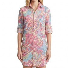 Lauren Ralph Lauren Sleep Shirt Womens Small Pink Paisley Roll Tab Nightgown