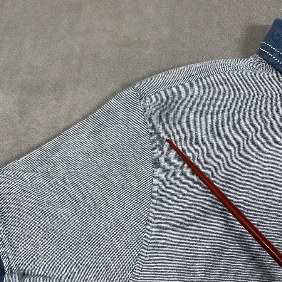 Camisa Polo Kangol Para Hombres Grande Azul Abotonada Informal Cuello en Contraste Bolsillo Algodón Foto 3 de 4