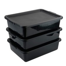 Black Commercial Plastic Bus Boxes Dish Tubs Bins With Lid 13 L 3 PCS