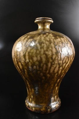 T4145: Japanese Old Seto-ware Green glaze Shapely FLOWER VASE Ikebana - Image 1 of 4