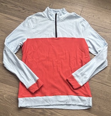 Buttercream Clothing | Colorblock Half-Zip Pullover - Light Blue & Coral Red XL