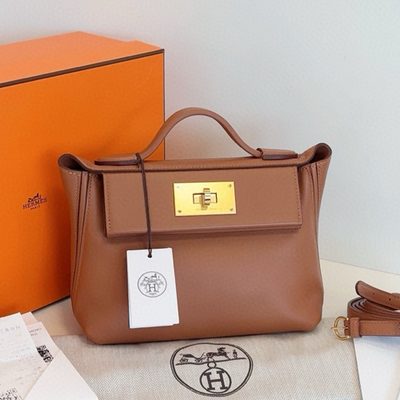 HERMES ブラウン ビジネスバッグ Hermes 2424 Mini Top Handle Shoulder Crossbody Brown Gold Women