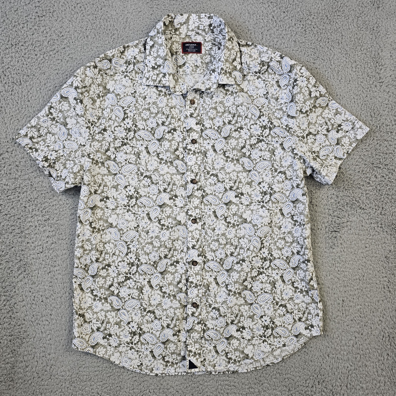 UNTUCKit Shirt Mens Large Slim Floral Paisley Print Button Up Short Sleeve AOP