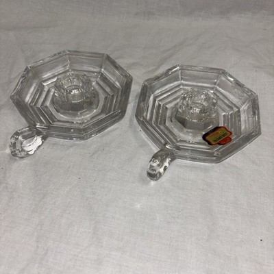 Vintage Lead Crystal Chamberstick W. Germany Candle Holders Octagonal, PAIR, Z24