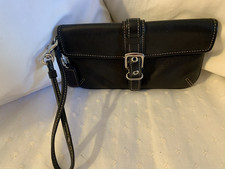 COACH Vintage Black Wristlet Clutch Leather Stitching / Silver