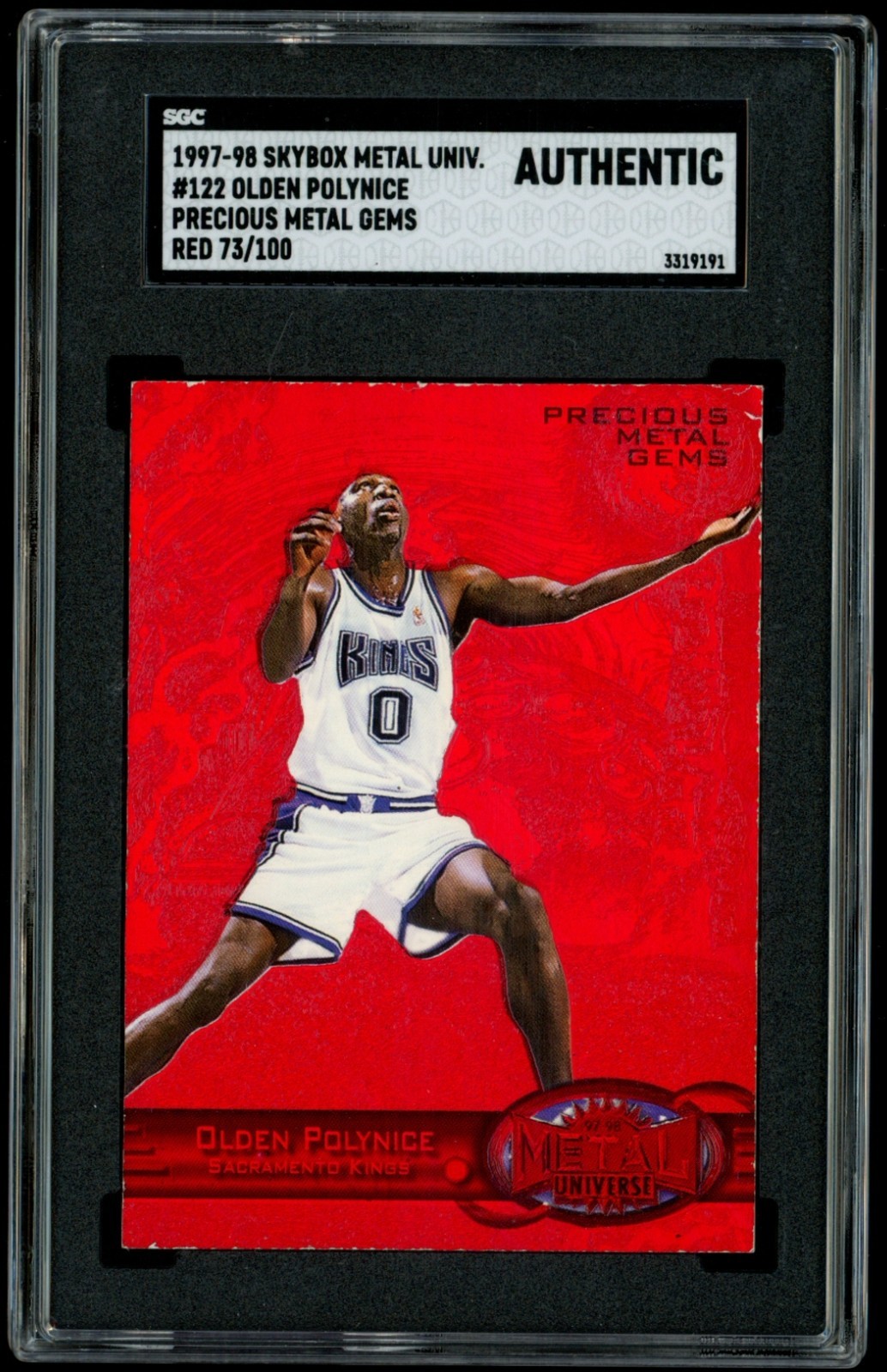 1997-98 Skybox Metal Universe #122 Olden Polynice Precious Metal Gems Red /100