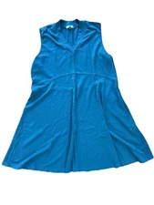 Kleen Women's XL Sleeveless Jersey Knit Knee Length Dress Teal Stretch Comfort
