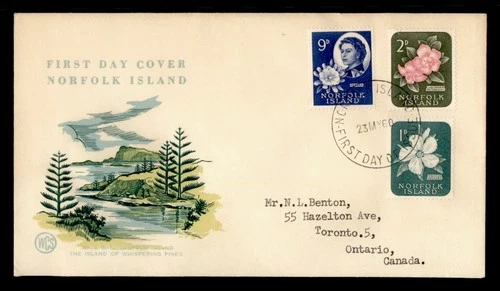 DR WHO 1960 NORFOLK ISLAND FDC FLOWER COMBO WSC CACHET TO CANADA M71474