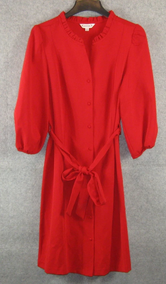 Nanette Lepore Red 3/4 Sleeve Button Front Stretch Belted Dress Size 10 - Image 4 of 4