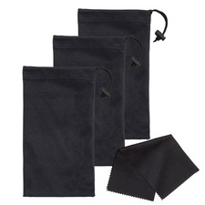 Mamlyn Set of 3 Microfiber Soft Sunglasses Pouches, With Small, Black