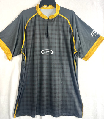 Storm Men's 2XL Grey Black Yellow Plaid Bowling Jersey SS Shirt Pullover