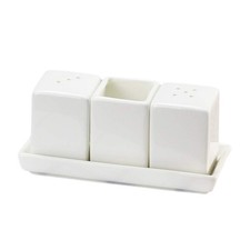 Sizikato Set of 4 Pure White Porcelain Salt and Pepper Shakers and Toothpick ...