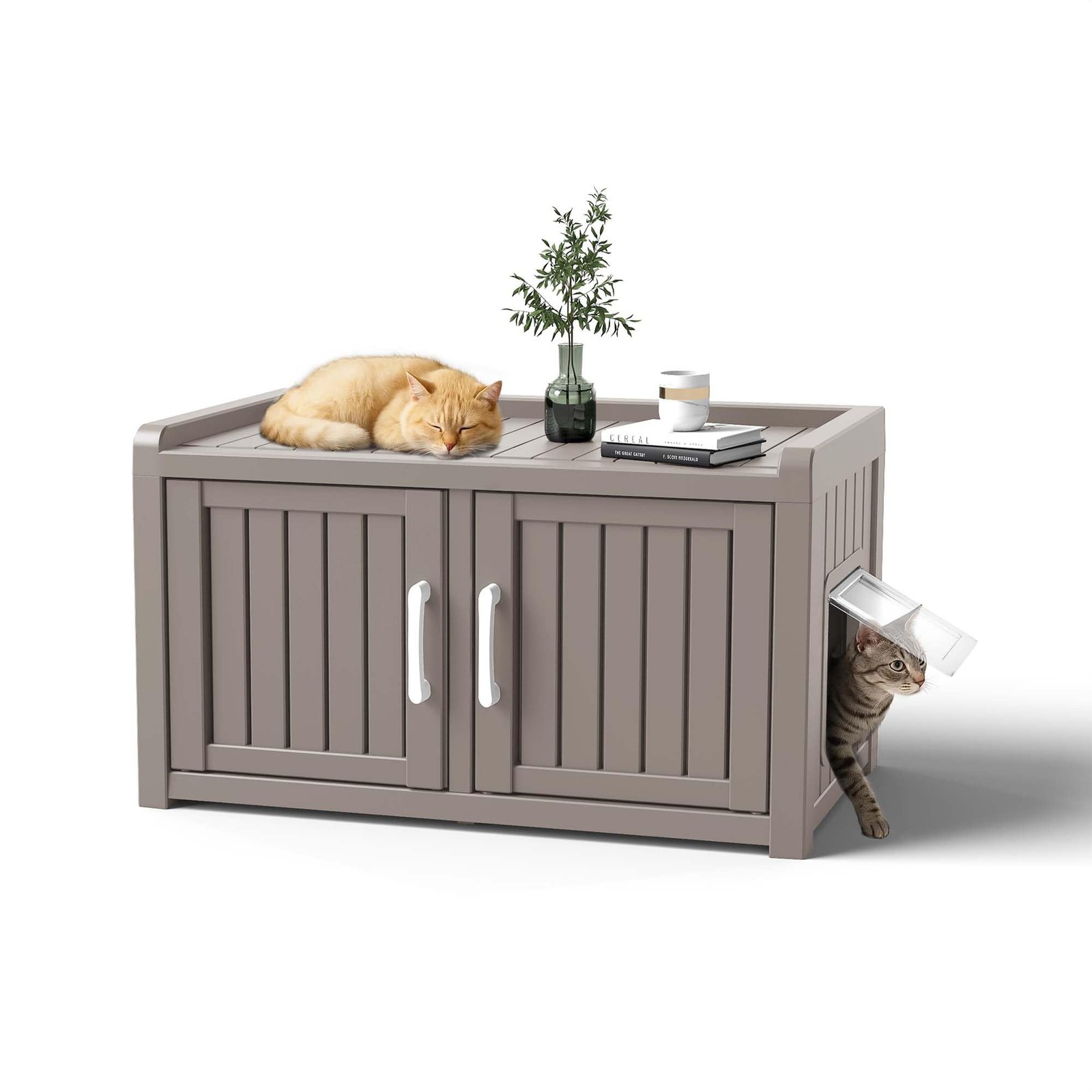 , Resin Weatherproof Enclosed Litter Box With Dual-door Design
