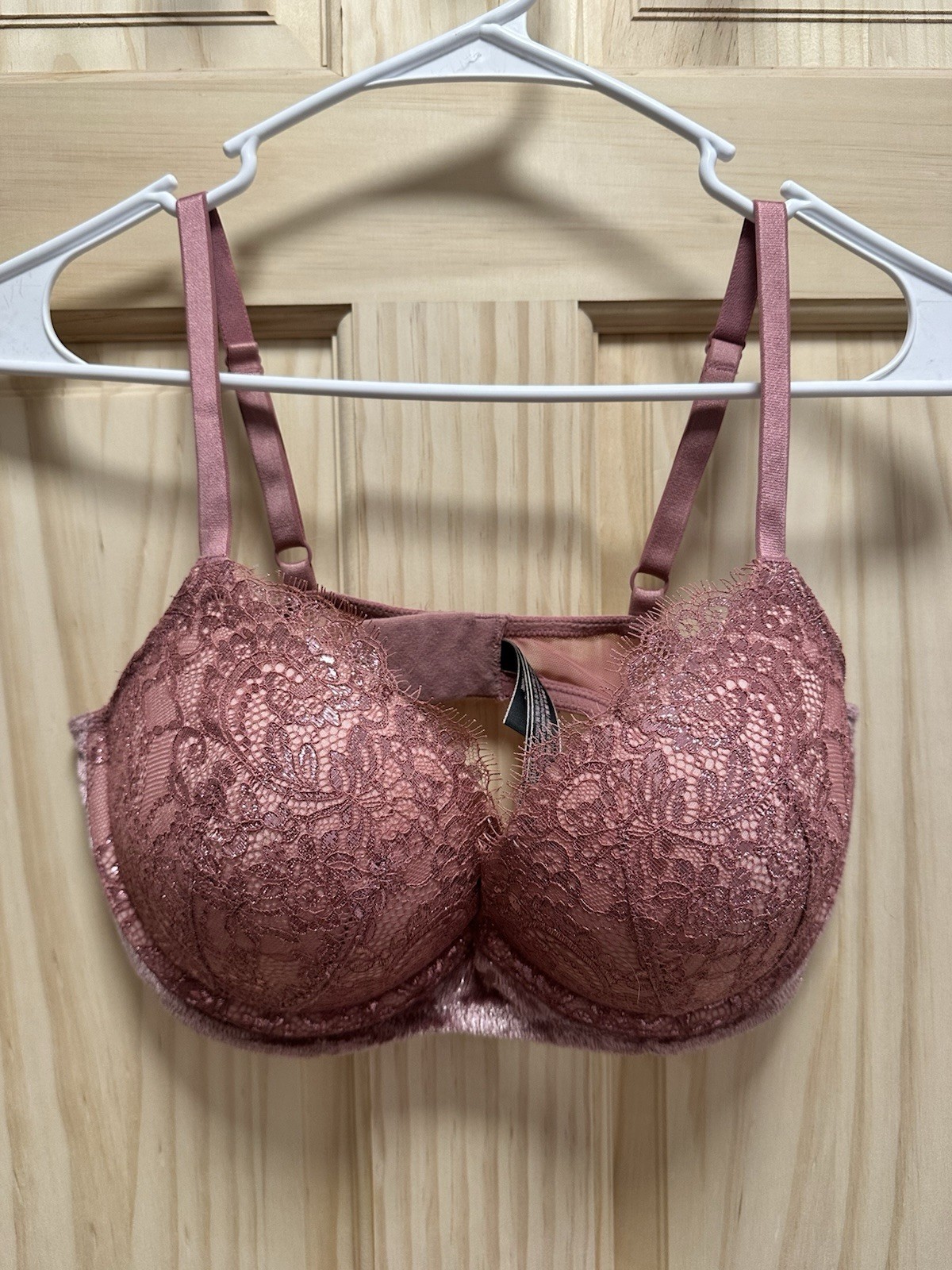 Victoria's Secret Push Up Bra Pink Lace Floral 36D Adjustable Straps