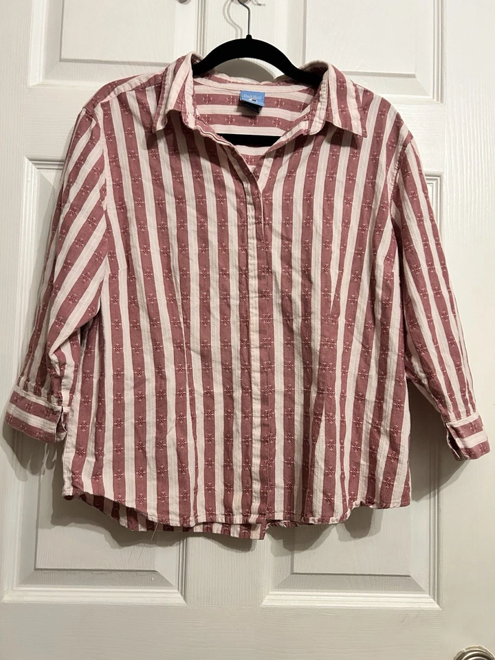Camisa para mujer Duck Head Jeans Co. L con botones rosa blanco cottagecore encaje a rayas Foto 4 de 4