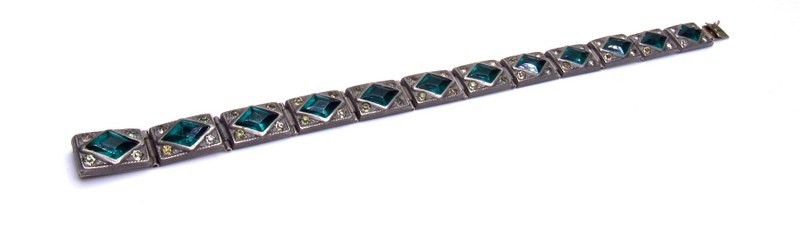 Vintage Art Deco Green Rhinestone Bracelet German