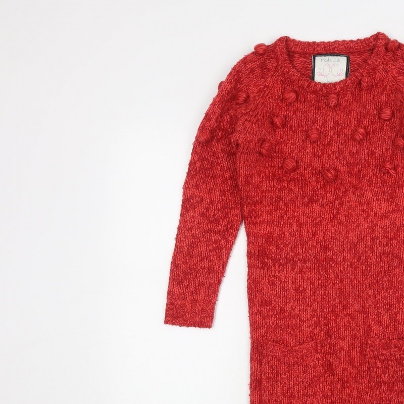 Girls St Bernard Size 7 Years Jumper Dress Red Short Crew Neck Long Sleeve image 9