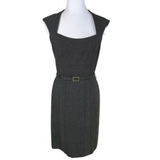 White House Black Market Sz 0 Cap Sleeve Sheathe Dress Belted Black Work Office