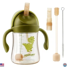 Toddler Sippy Cups 1-3 Years - Spill-Proof Weighted Straw, BPA-Free, 9 oz, Green