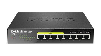 D-Link DGS-1008P/B 8-Port Gigabit Unmanaged Metal Switch with 80W across 4PoE po