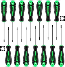 14pcs Mini Hex Screwdriver Set, Metric(0.9mm-3mm) Metric and SAE, Green 