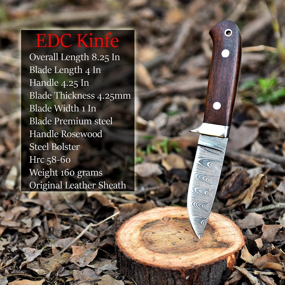 定制手工大马士革钢无爱野营生存皮肤狩猎刀 — 第 3/4 张图片