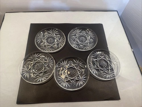 Vintage Anchor Hocking Prescut Clear Glass Coaster Set of 5