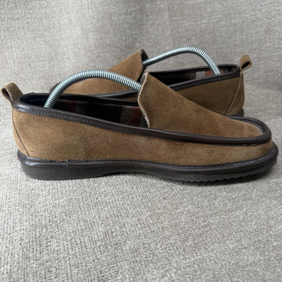 L.B. Zapatos Evans Para Hombre Talla 9 Marrón Gamuza Zapatillas Mocasín Forro a Cuadros Comodidad Foto 3 de 4
