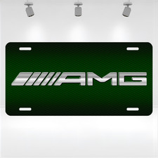 Mercedes Amg Inspired Chrome Green Carbon Fiber Aluminum License Plate 6x12 Car