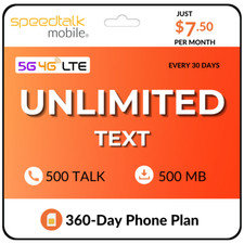 SpeedTalk SIM Card Unlimited Text 500 Talk  Data Phone Prepaid Plan  7.50/Mo.