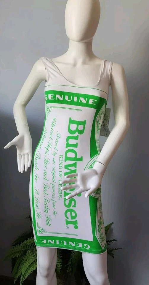 New Rare Budweiser VTG Carabella Collections green & White Sleeveless Dress sz 7 - Image 2 of 4